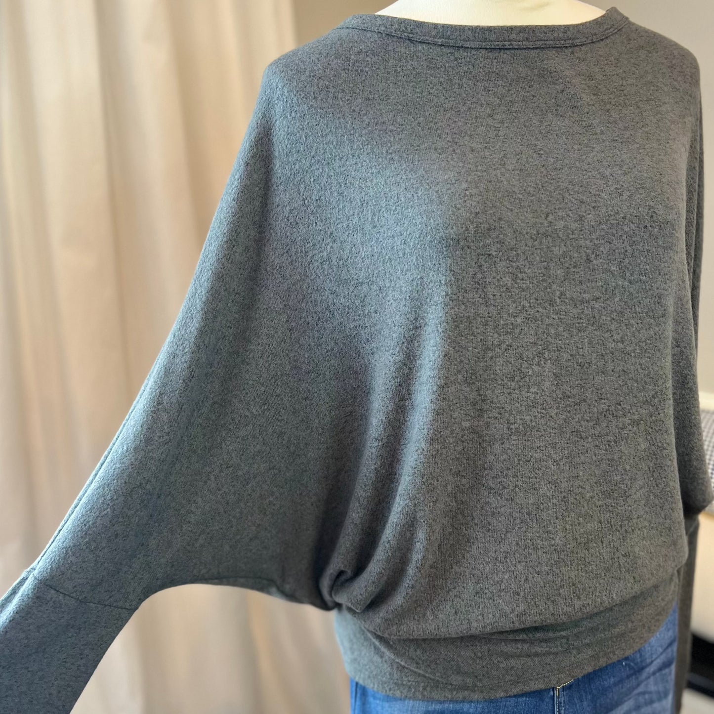 Charcoal Asymmetric Dolman Sleeve Top