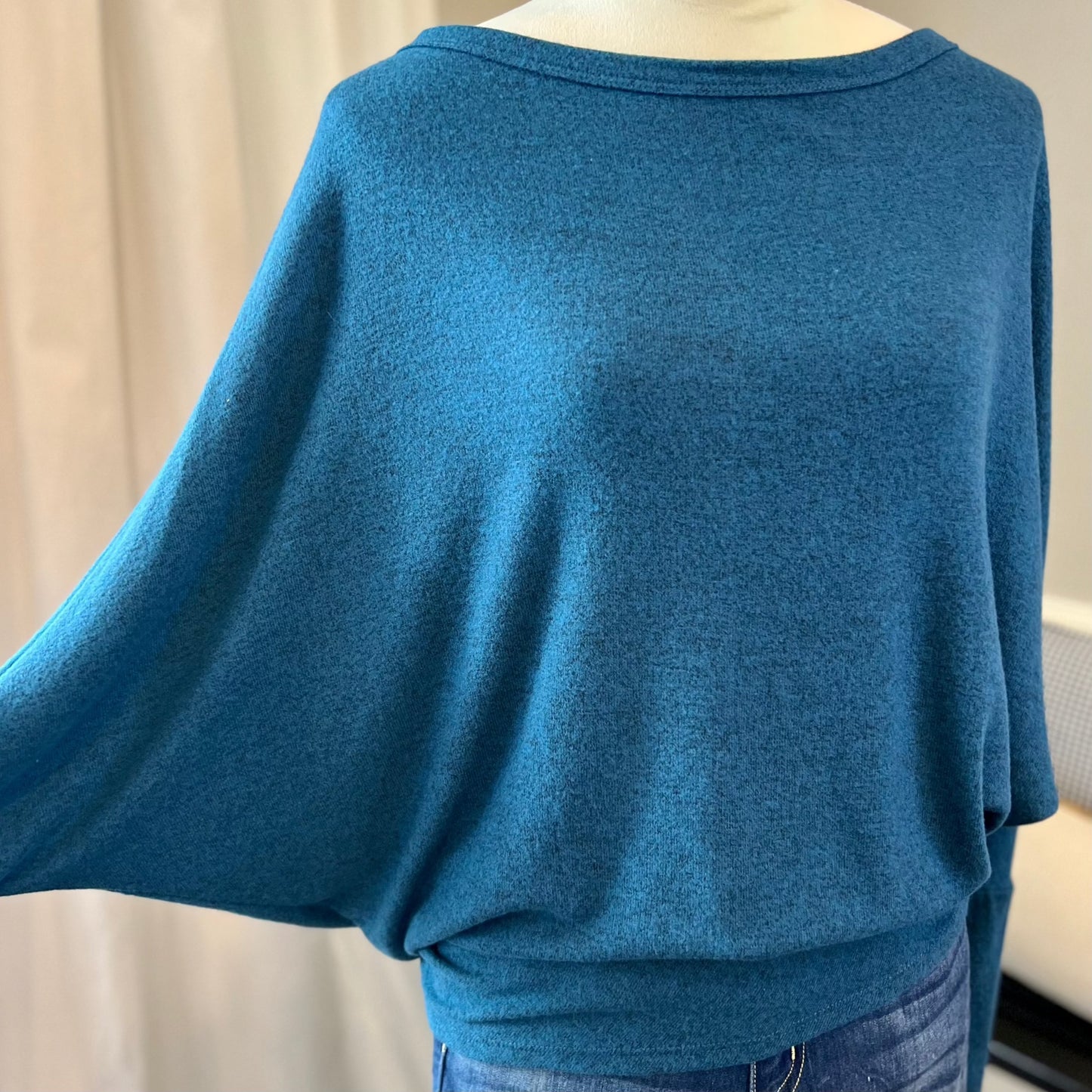 Blue Asymmetric Dolman Sleeve Top