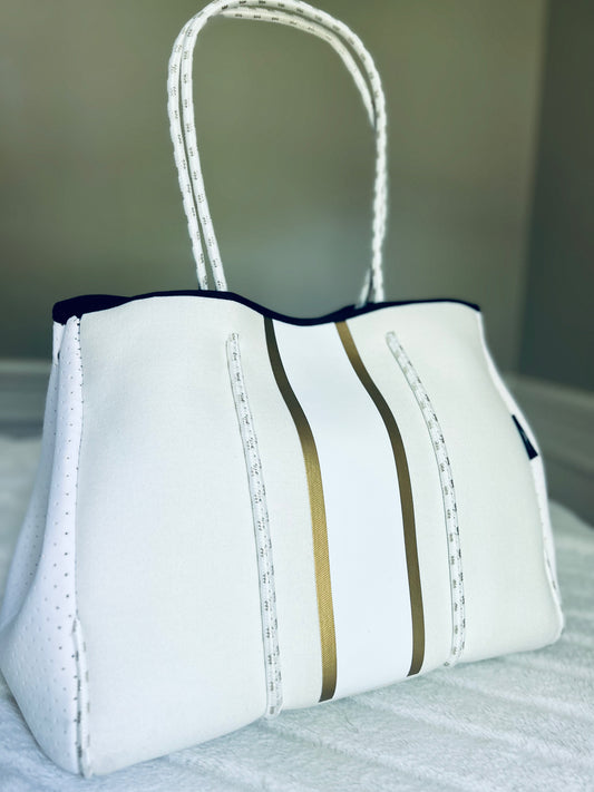 White & Gold Neoprene Tote