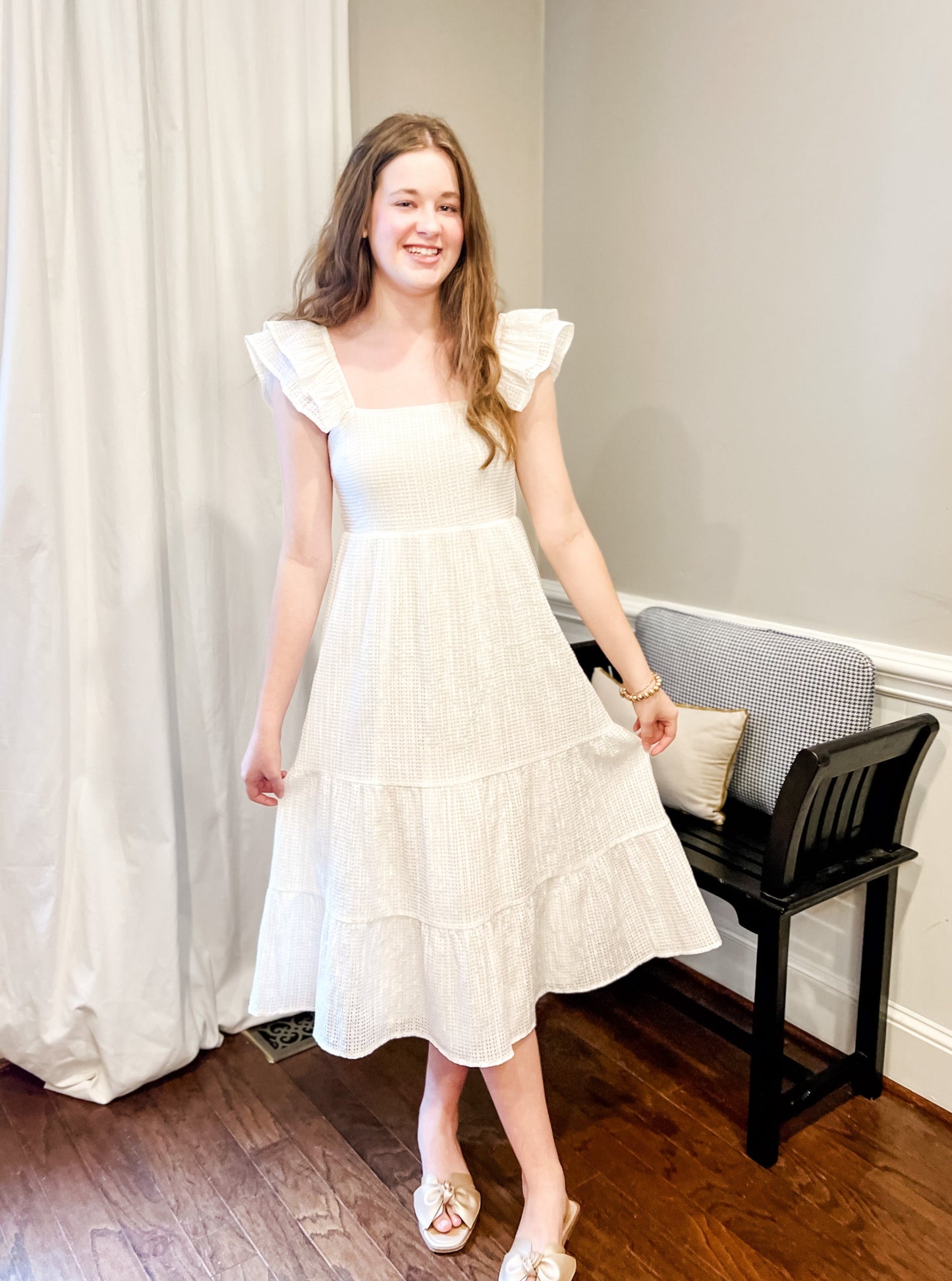 White Tiered Midi Dress