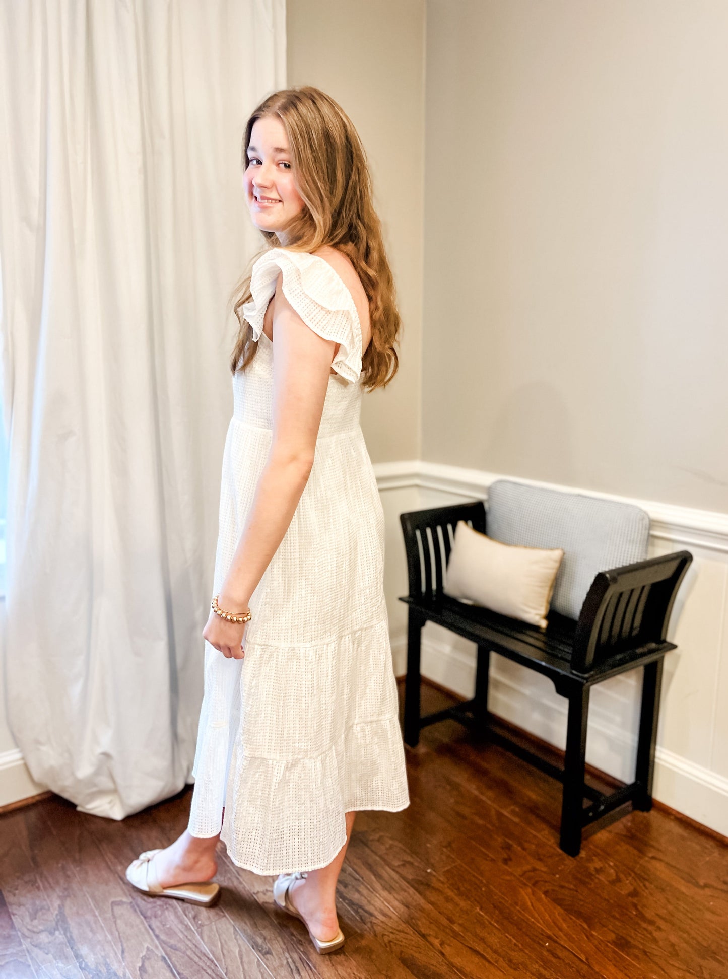 White Tiered Midi Dress