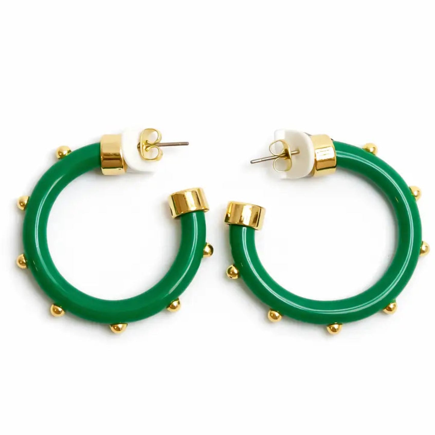 Kelly Green with Gold Balls Minis Hoop Earrings