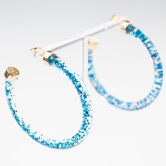 Blue Glitter Hoop Earrings
