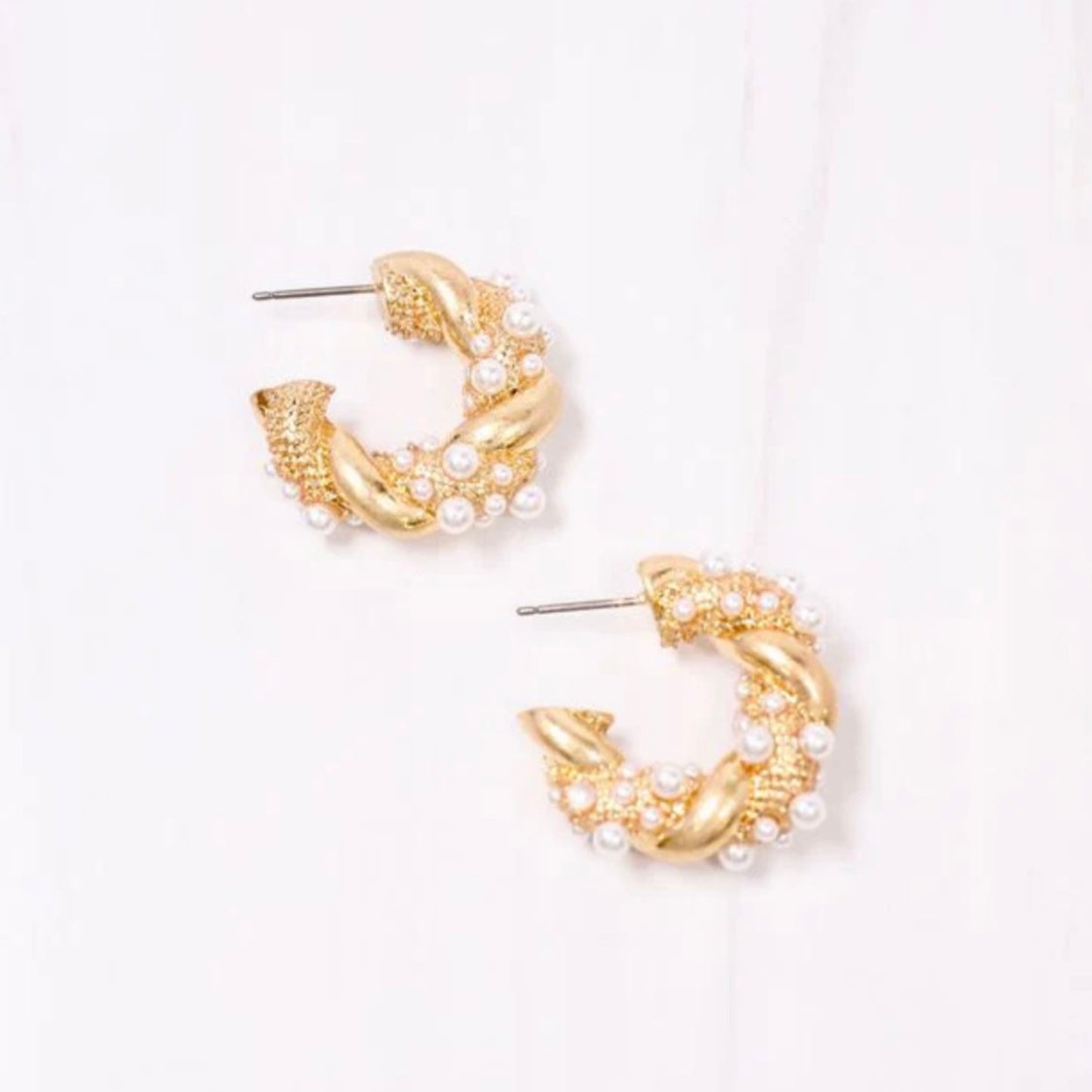 Coburn Twist Gold Pearl Earrings