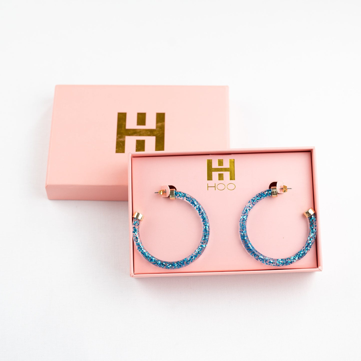 Blue Glitter Hoop Earrings