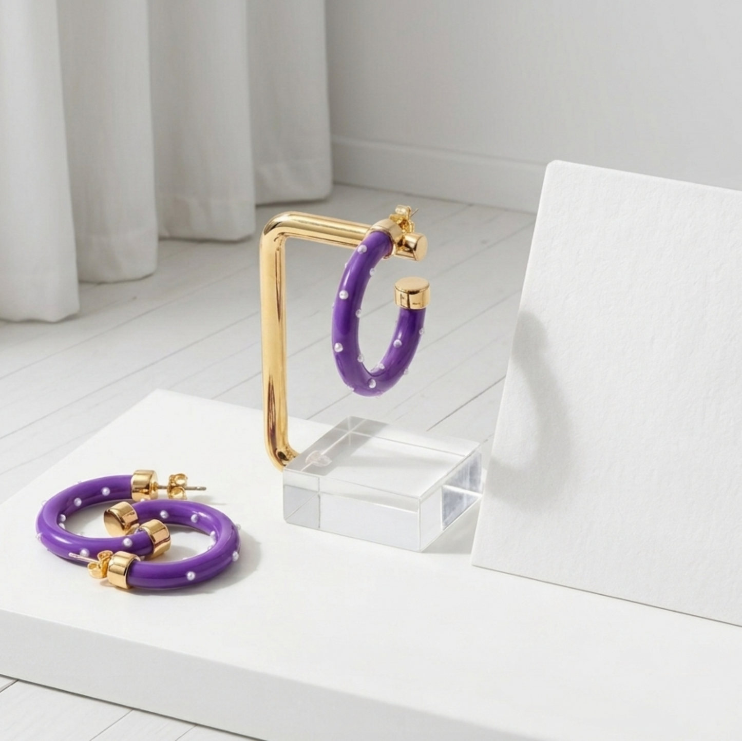 Purple with Pearls Hoop Earrings