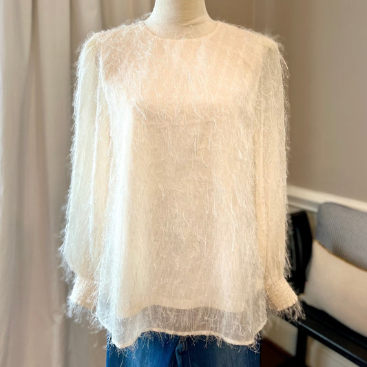 Cream Textured Bubble Sleeve Top