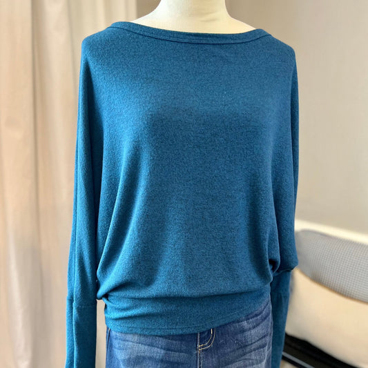 Blue Asymmetric Dolman Sleeve Top