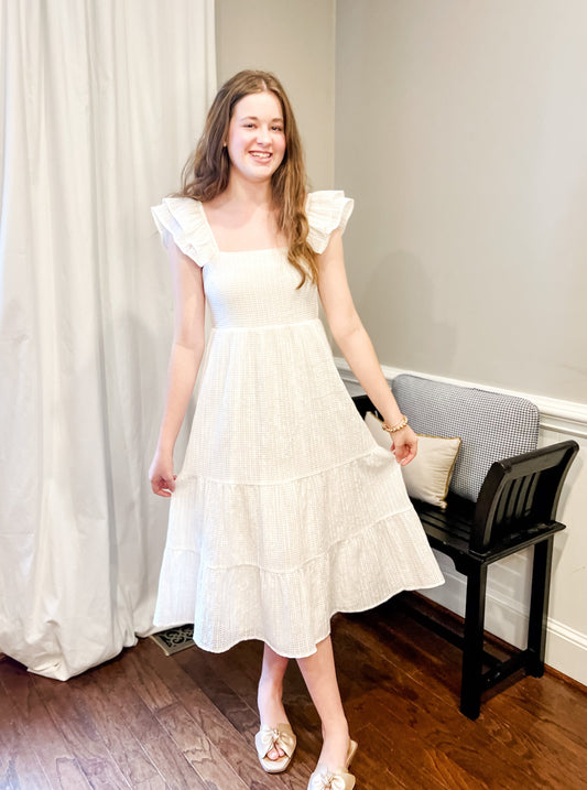 White Tiered Midi Dress