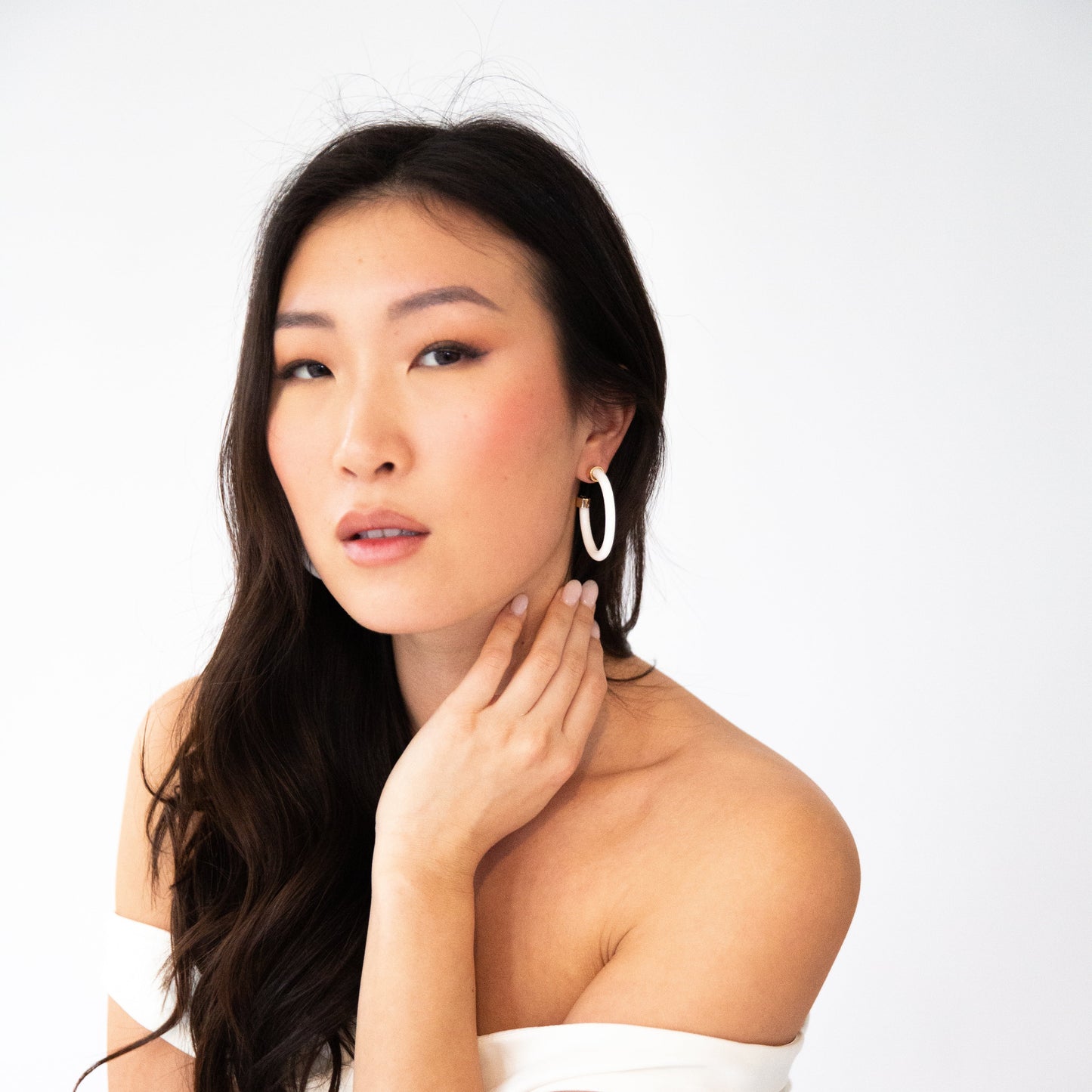 1.5" White Hoop Earrings