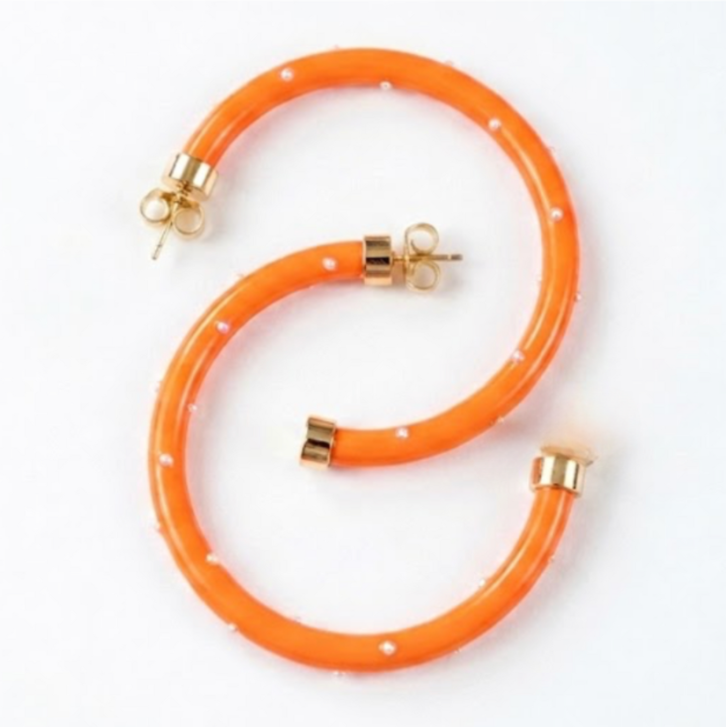 Orange with Pearls Hoop Earrings