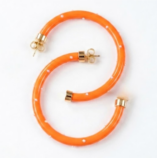 Orange with Pearls Hoop Earrings
