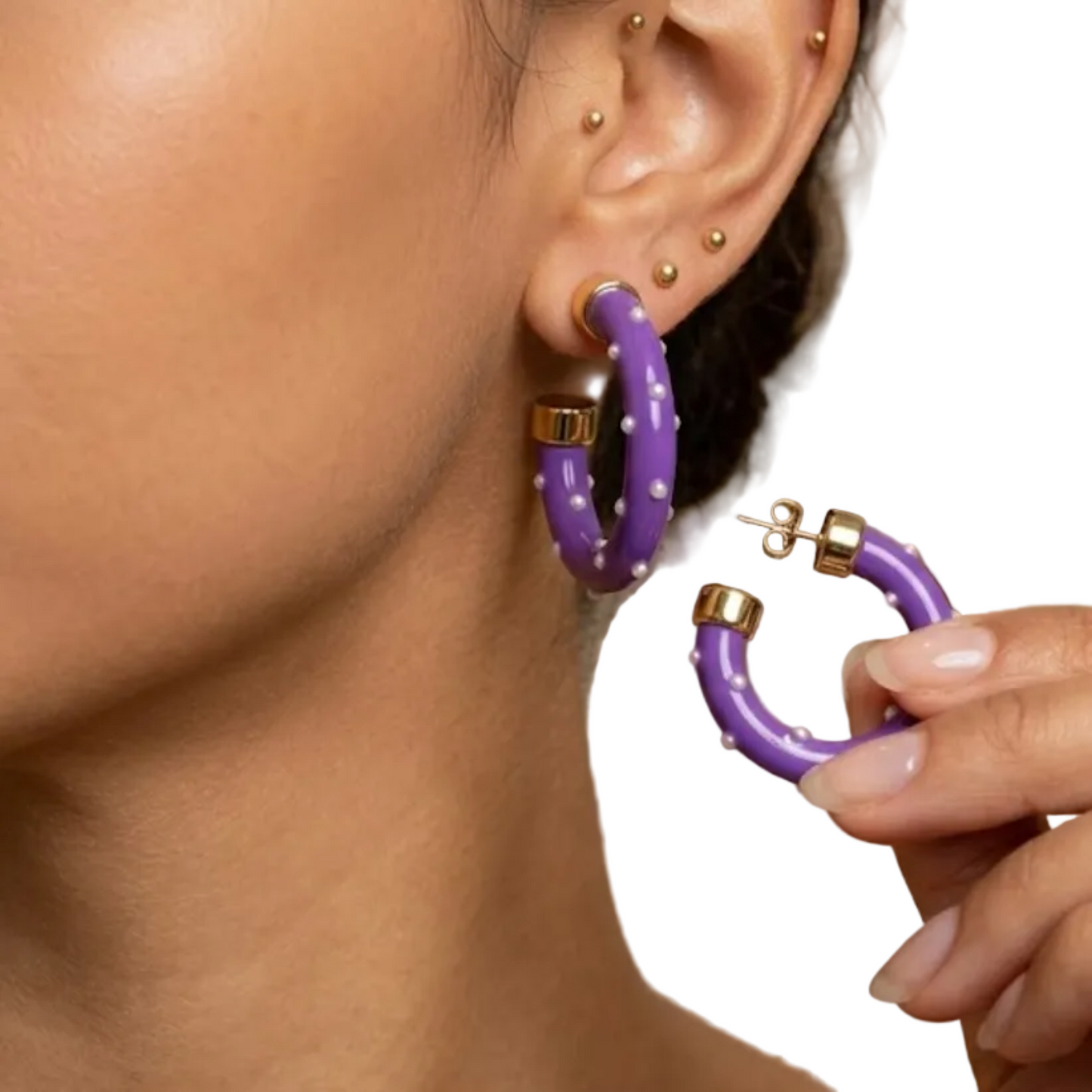 Purple with Pearls Hoop Earrings