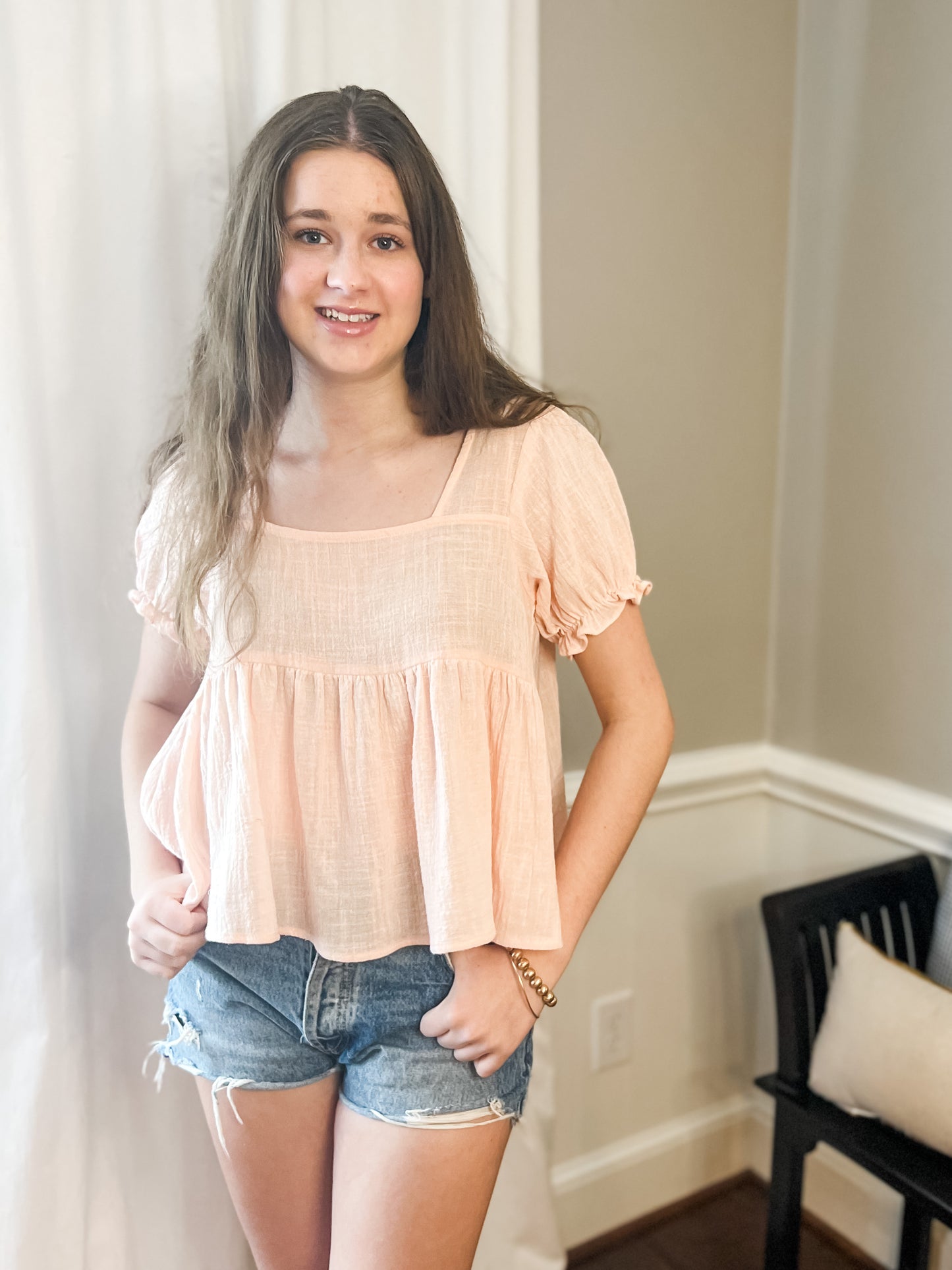 Puff Sleeve Linen Crop Top