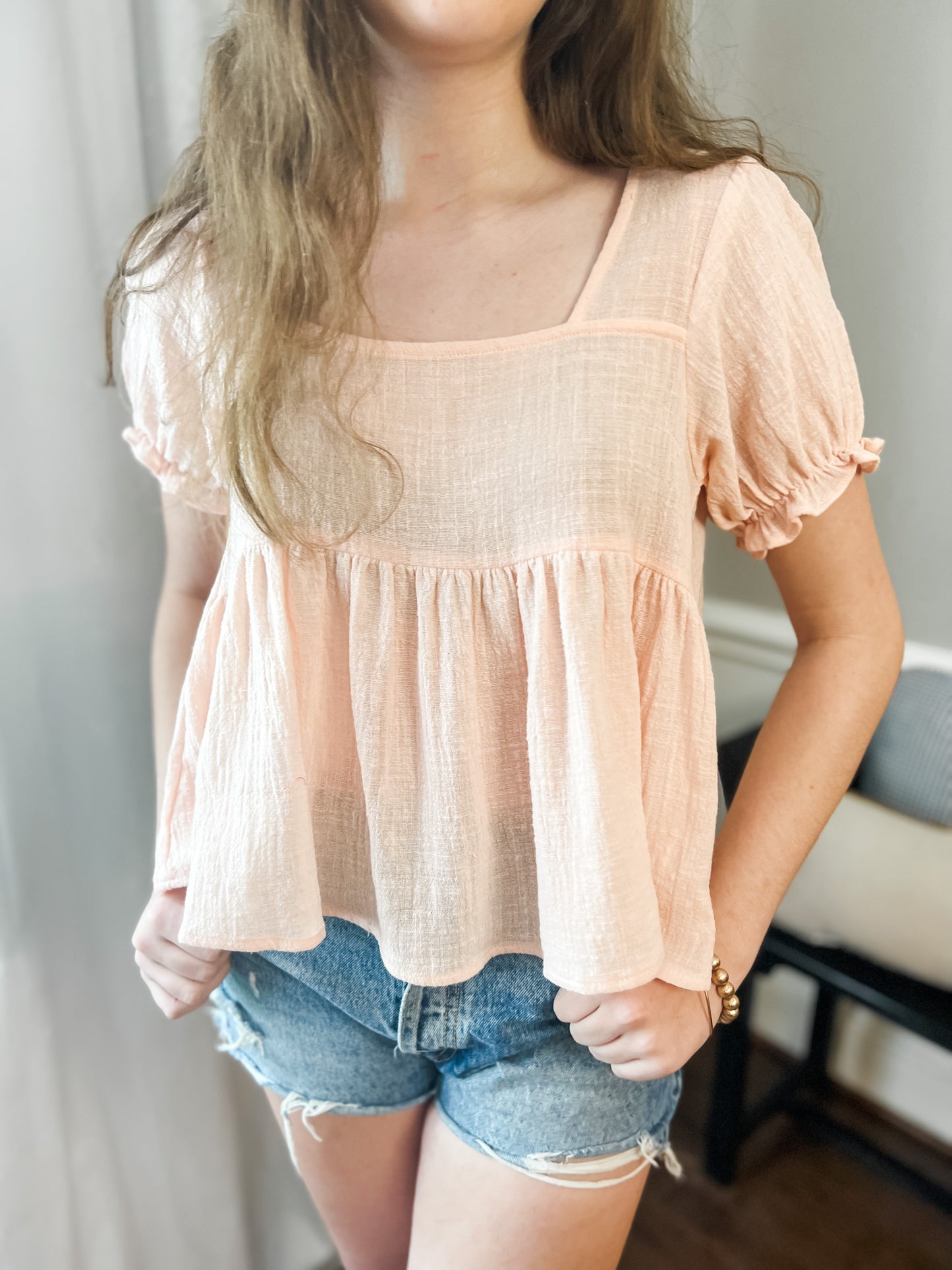 Puff Sleeve Linen Crop Top